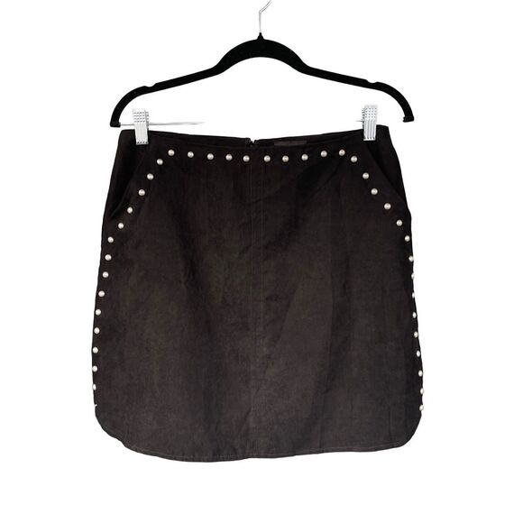 1512 Urban Outfitters Lumière Black Micro Suede Studded Mini Skirt Size Small - Picture 1 of 6